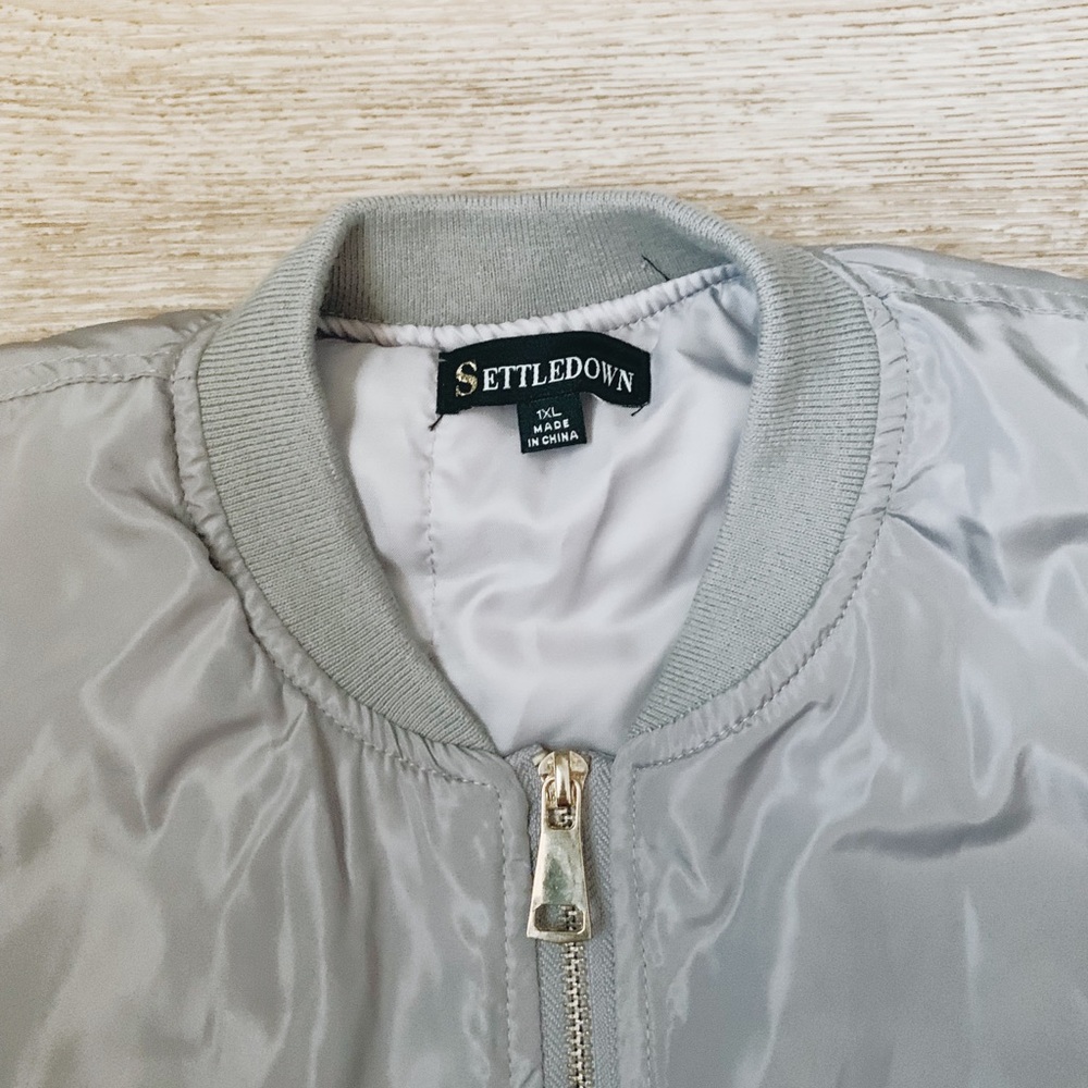 Silver Grey Oversized Bomber Jacket - image 3